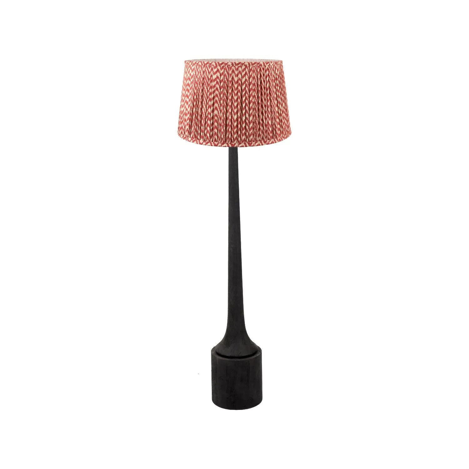 Tall Rustic Black Mango Wood Floor Lamp with Red Chevron Tapered Pleated Shade – Hand-Carved Sculptural Wooden Light 156x45x45cm - Click Style