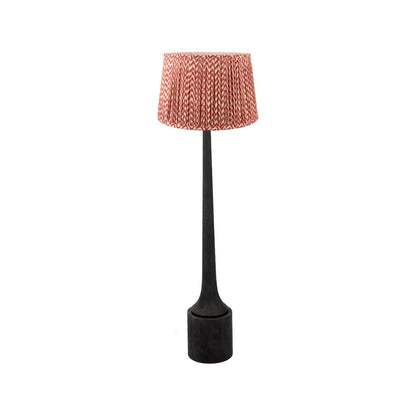 Tall Rustic Black Mango Wood Floor Lamp with Red Chevron Tapered Pleated Shade – Hand-Carved Sculptural Wooden Light 156x45x45cm - Click Style