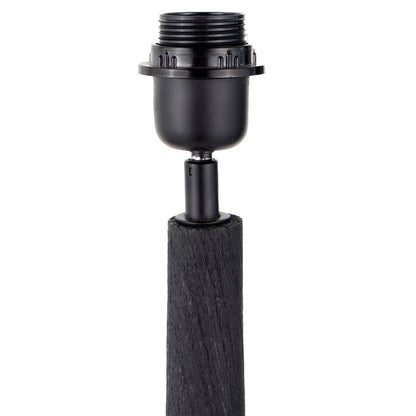 Tall Rustic Black Mango Wood Floor Lamp with White Linen Drum Shade – Hand-Carved Sculptural Wooden Light 155x45x45cm - Click Style