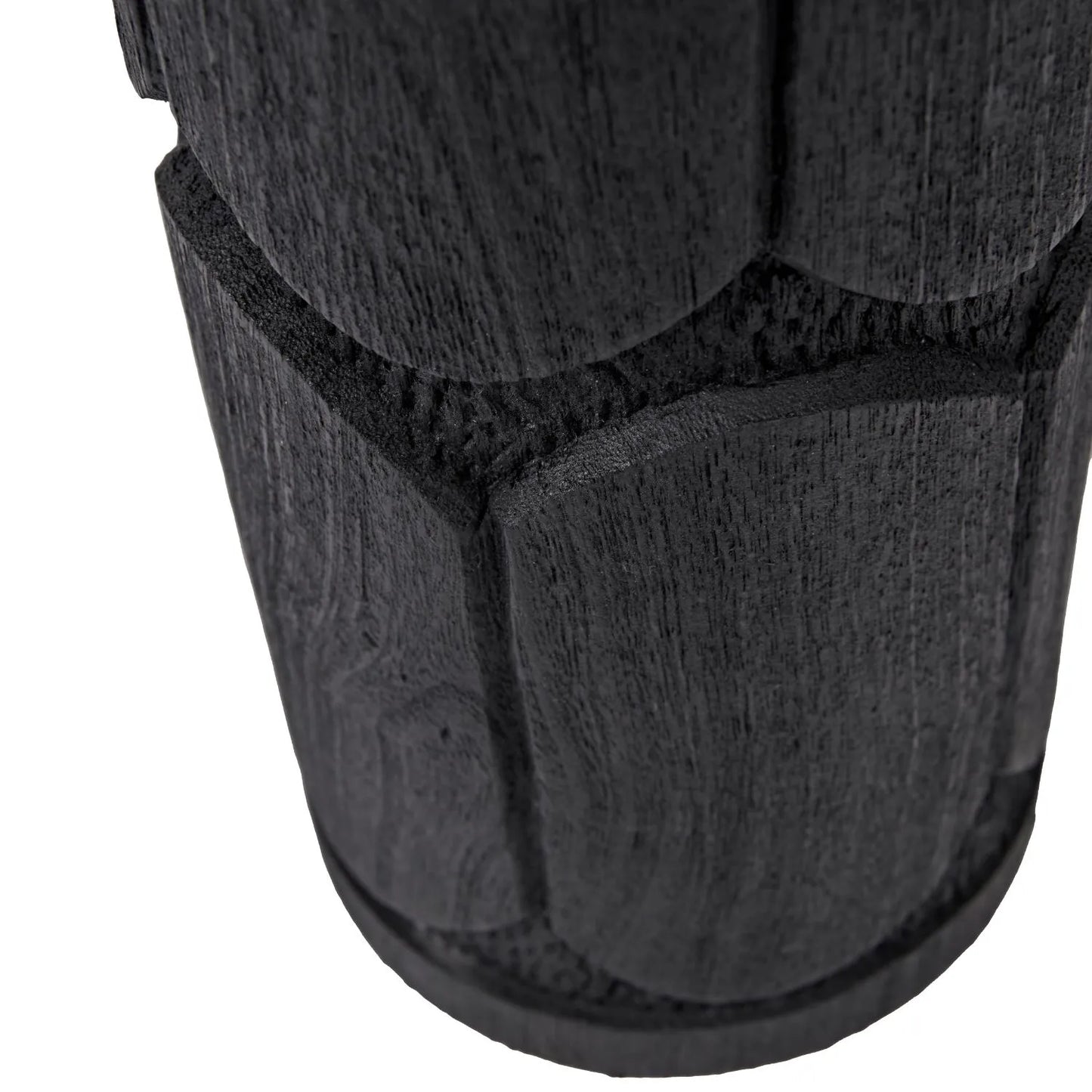 Tall Rustic Black Mango Wood Table Lamp Base with Hand-Carved Embossed Scallop Design – Cylindrical Wooden Light 50x11x11cm - Click Style