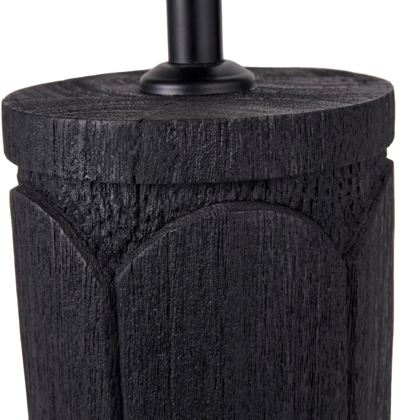 Tall Rustic Black Mango Wood Table Lamp Base with Hand-Carved Embossed Scallop Design – Cylindrical Wooden Light 50x11x11cm - Click Style