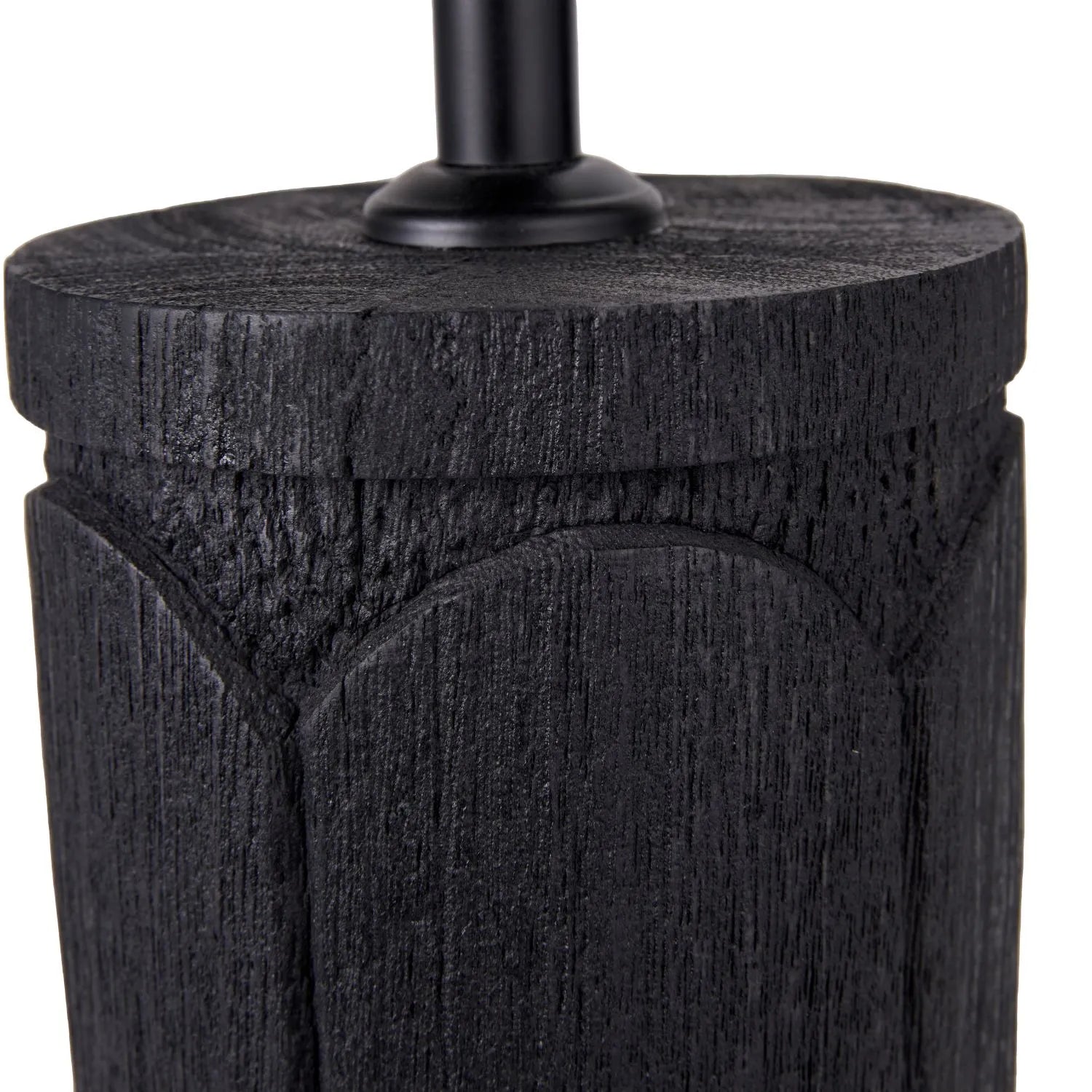 Tall Rustic Black Mango Wood Table Lamp Base with Hand-Carved Embossed Scallop Design – Cylindrical Wooden Light 50x11x11cm - Click Style