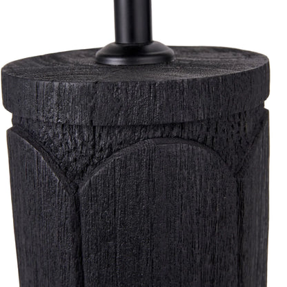 Tall Rustic Black Mango Wood Table Lamp Base with Hand-Carved Embossed Scallop Design – Cylindrical Wooden Light 50x11x11cm - Click Style
