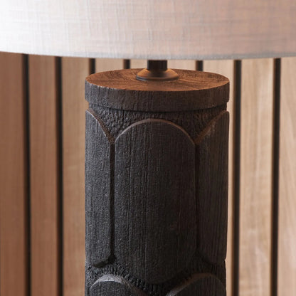 Tall Rustic Black Mango Wood Table Lamp Base with Hand-Carved Embossed Scallop Design – Cylindrical Wooden Light 50x11x11cm - Click Style
