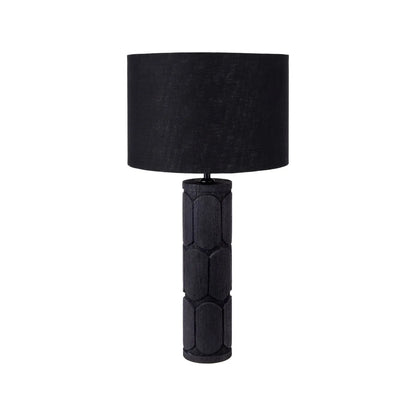 Tall Rustic Black Mango Wood Table Lamp Base with Hand-Carved Embossed Scallop Design – Cylindrical Wooden Light 50x11x11cm - Click Style