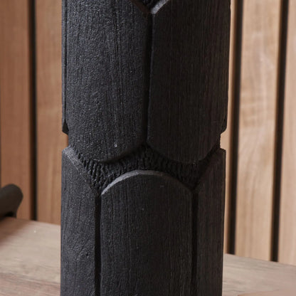 Tall Rustic Black Mango Wood Table Lamp Base with Hand-Carved Embossed Scallop Design – Cylindrical Wooden Light 50x11x11cm - Click Style