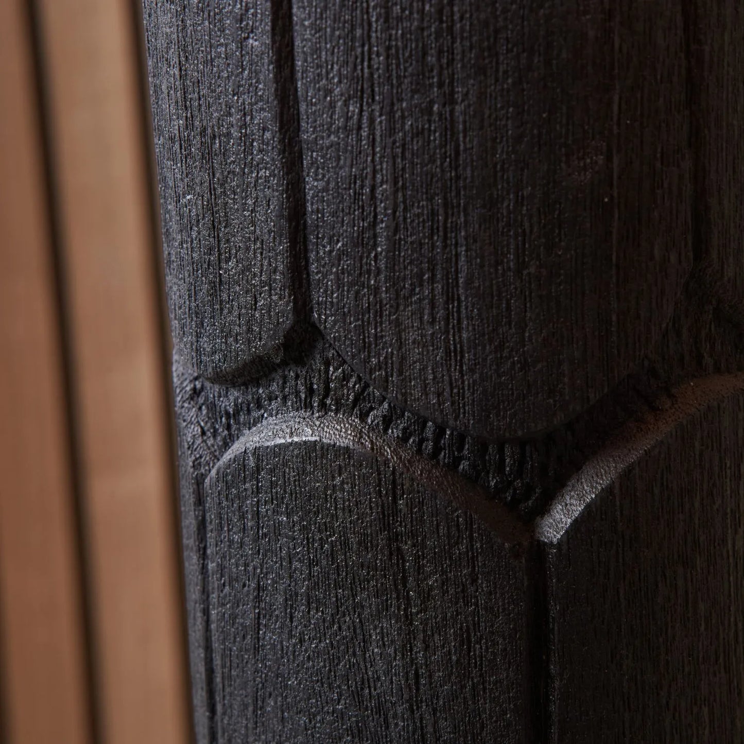 Tall Rustic Black Mango Wood Table Lamp Base with Hand-Carved Embossed Scallop Design – Cylindrical Wooden Light 50x11x11cm - Click Style