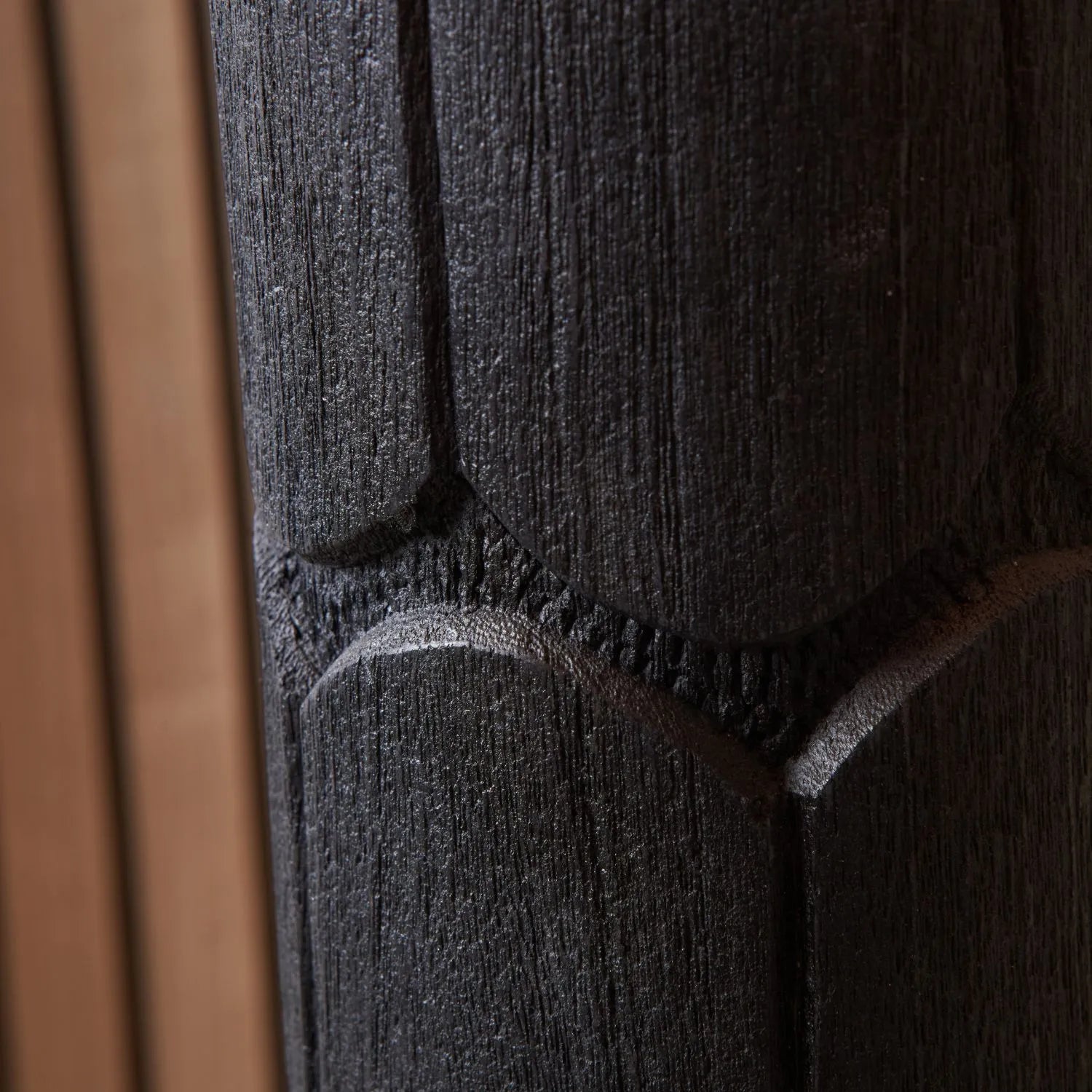 Tall Rustic Black Mango Wood Table Lamp Base with Hand-Carved Embossed Scallop Design – Cylindrical Wooden Light 50x11x11cm - Click Style