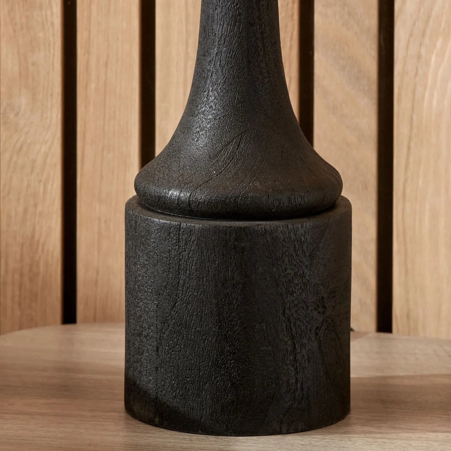 Tall Rustic Black Mango Wood Table Lamp Base with Sculptural Long Tapered Neck – Hand-Carved Wooden Light 64x14x14cm - Click Style