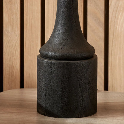 Tall Rustic Black Mango Wood Table Lamp with Beige Taupe Chevron Tapered Pleated Shade – Hand-Carved Long Neck Wooden Light 81x40x40cm - Click Style