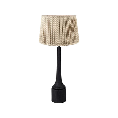 Tall Rustic Black Mango Wood Table Lamp with Beige Taupe Chevron Tapered Pleated Shade – Hand-Carved Long Neck Wooden Light 81x40x40cm - Click Style