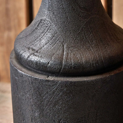 Tall Rustic Black Mango Wood Table Lamp with Black Chevron Tapered Pleated Shade – Hand-Carved Long Neck Wooden Light 81x40x40cm - Click Style