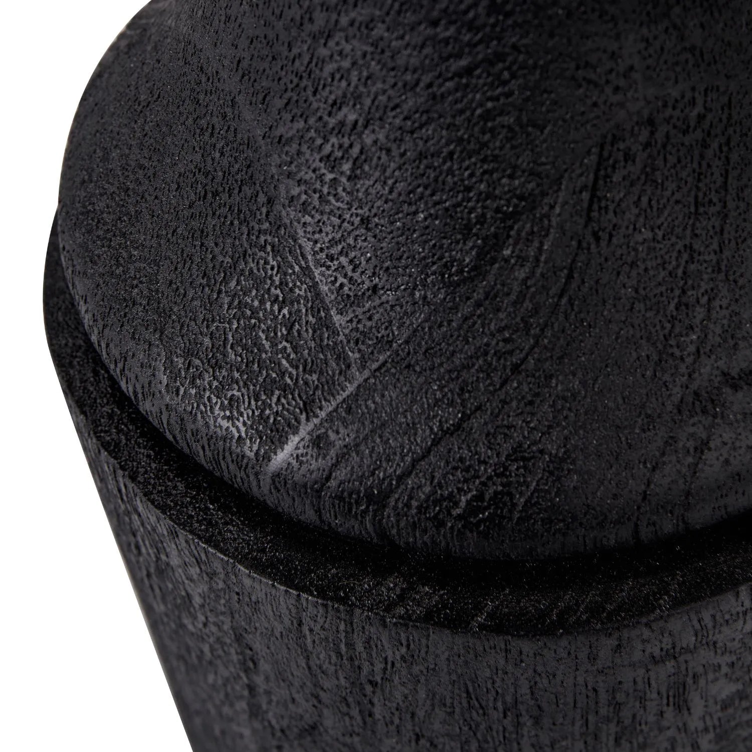 Tall Rustic Black Mango Wood Table Lamp with Black Chevron Tapered Pleated Shade – Hand-Carved Long Neck Wooden Light 81x40x40cm - Click Style