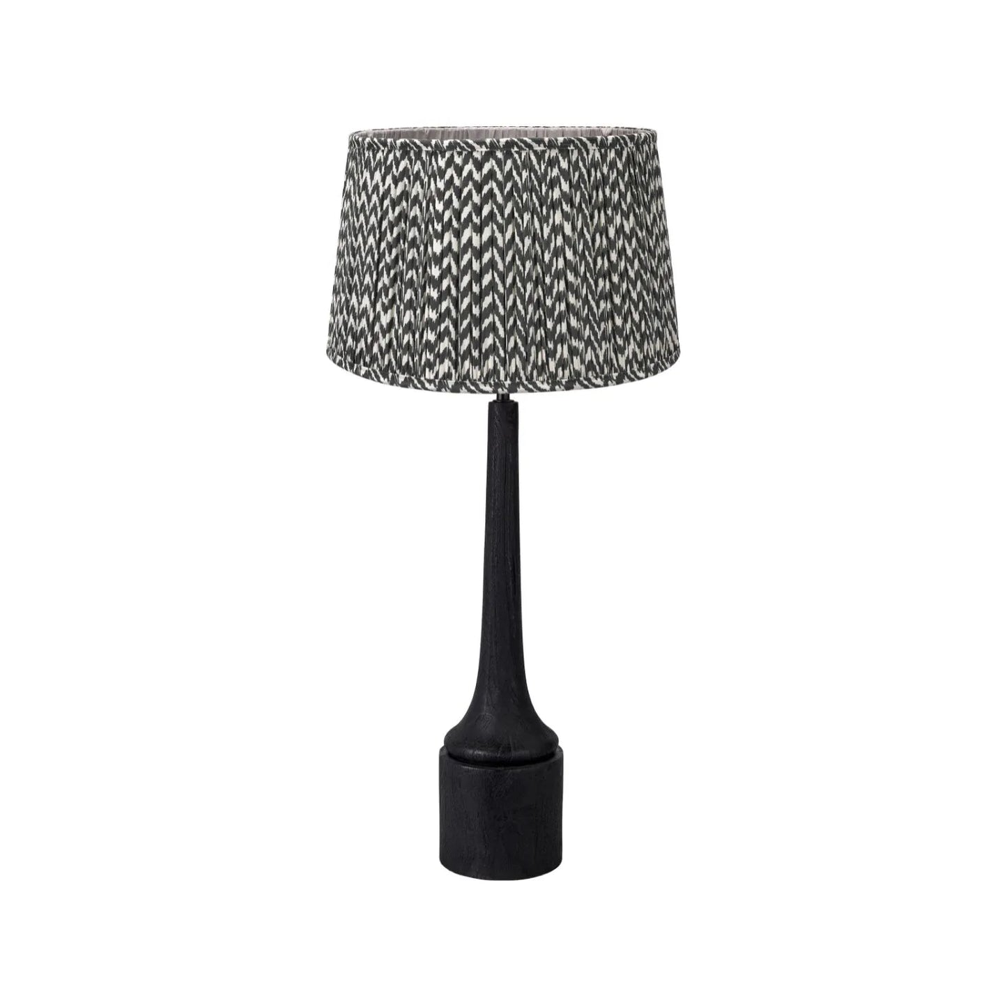 Tall Rustic Black Mango Wood Table Lamp with Black Chevron Tapered Pleated Shade – Hand-Carved Long Neck Wooden Light 81x40x40cm - Click Style