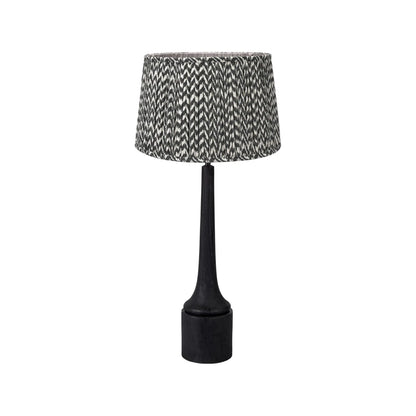 Tall Rustic Black Mango Wood Table Lamp with Black Chevron Tapered Pleated Shade – Hand-Carved Long Neck Wooden Light 81x40x40cm - Click Style