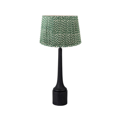 Tall Rustic Black Mango Wood Table Lamp with Green Chevron Tapered Pleated Shade – Hand-Carved Long Neck Wooden Light 81x40x40cm - Click Style