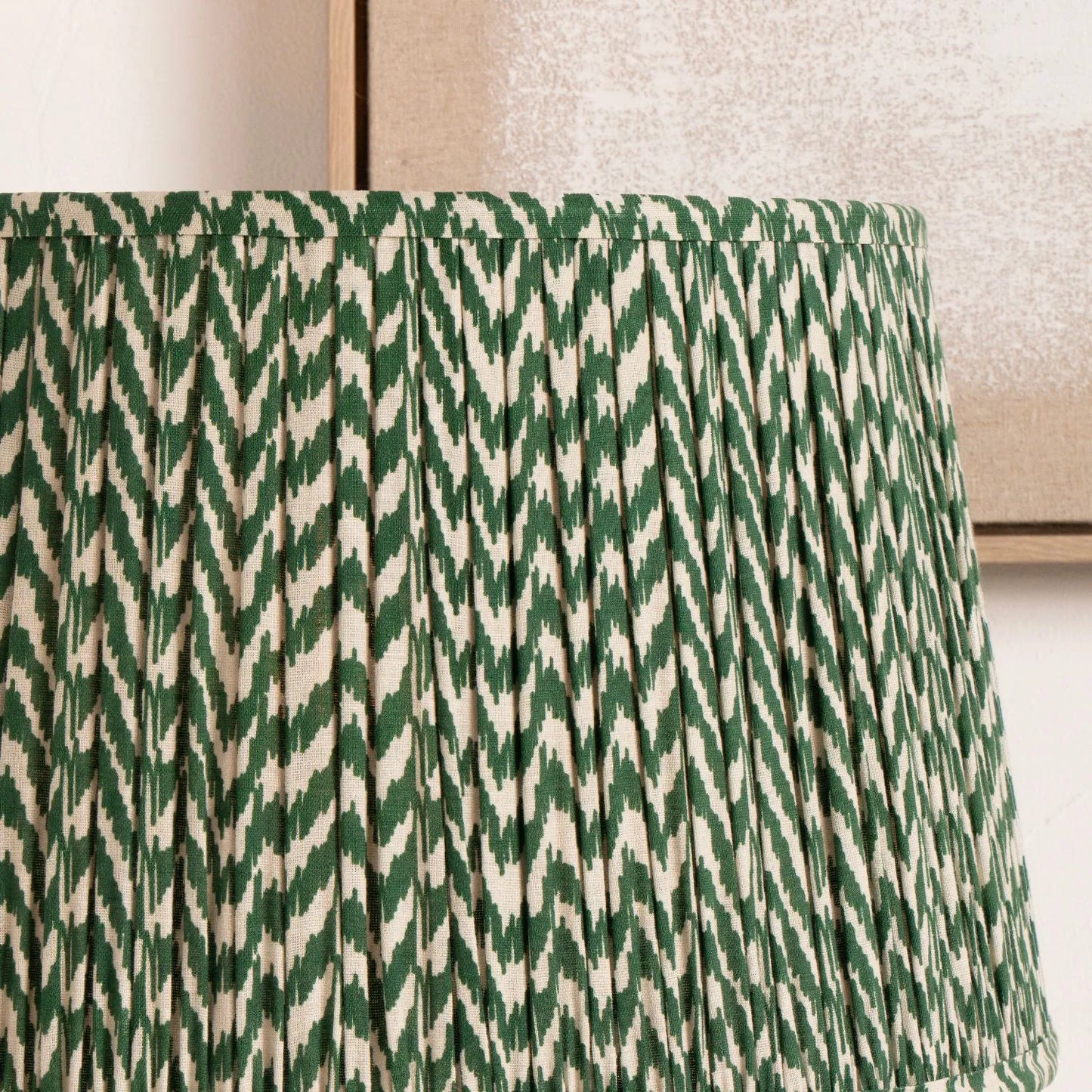 Tall Rustic Black Mango Wood Table Lamp with Green Chevron Tapered Pleated Shade – Hand-Carved Long Neck Wooden Light 81x40x40cm - Click Style