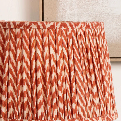 Tall Rustic Black Mango Wood Table Lamp with Red Chevron Tapered Pleated Shade – Hand-Carved Long Neck Wooden Light 81x40x40cm - Click Style