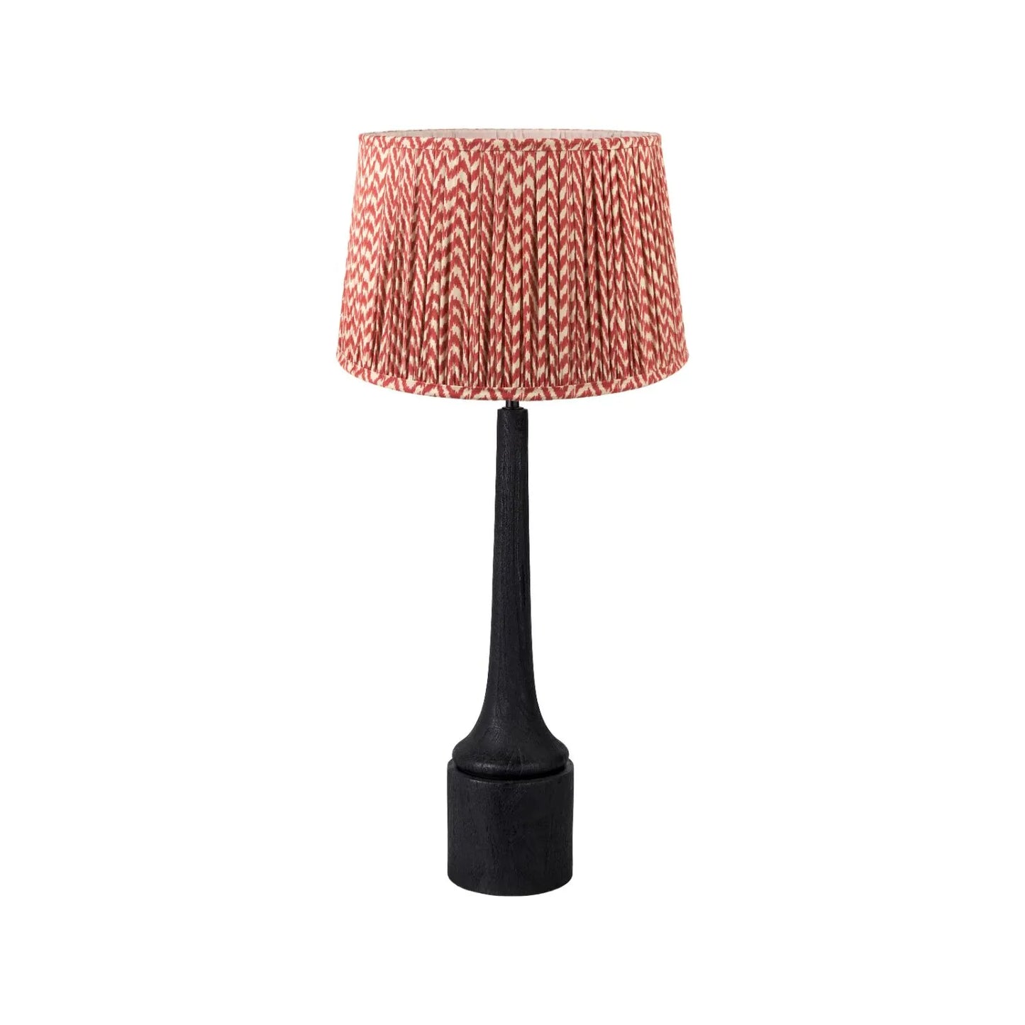 Tall Rustic Black Mango Wood Table Lamp with Red Chevron Tapered Pleated Shade – Hand-Carved Long Neck Wooden Light 81x40x40cm - Click Style