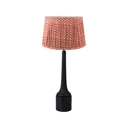 Tall Rustic Black Mango Wood Table Lamp with Red Chevron Tapered Pleated Shade – Hand-Carved Long Neck Wooden Light 81x40x40cm - Click Style