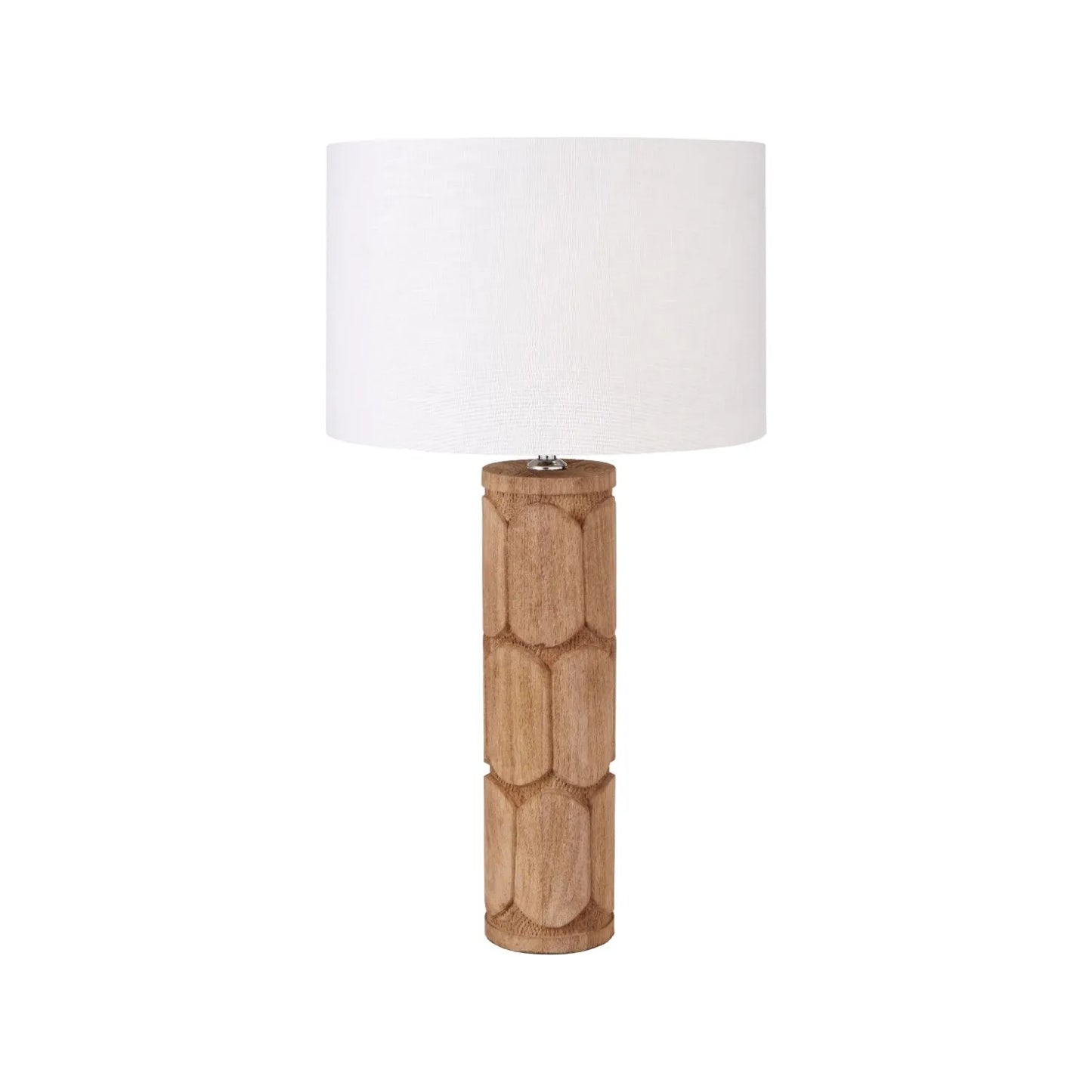 Tall Rustic Natural Mango Wood Table Lamp Base with Hand-Carved Embossed Scallop Design – Cylindrical Wooden Light 50x11x11cm - Click Style