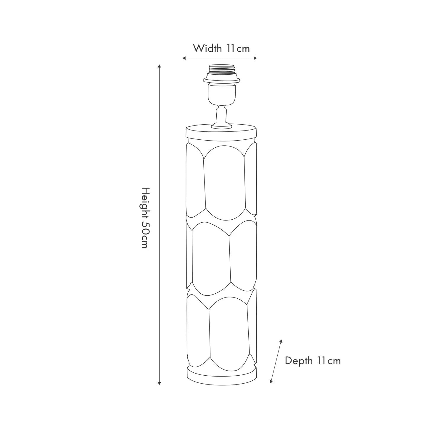 Tall Rustic Natural Mango Wood Table Lamp Base with Hand-Carved Embossed Scallop Design – Cylindrical Wooden Light Dimensions 50x11x11cm - Click Style