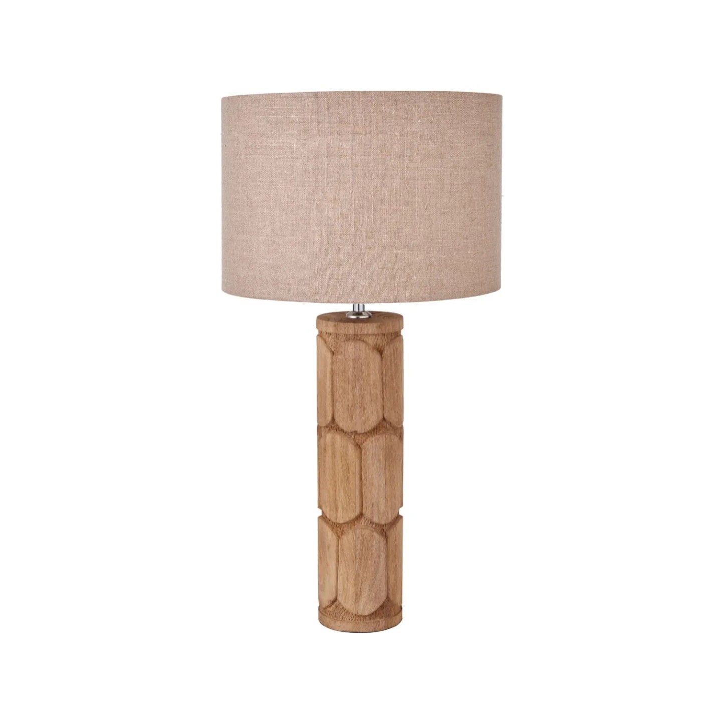 Tall Rustic Natural Mango Wood Table Lamp Base with Hand-Carved Embossed Scallop Design – Cylindrical Wooden Light 50x11x11cm - Click Style