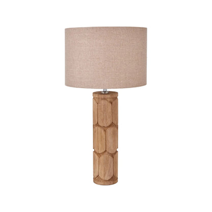 Tall Rustic Natural Mango Wood Table Lamp Base with Hand-Carved Embossed Scallop Design – Cylindrical Wooden Light 50x11x11cm - Click Style