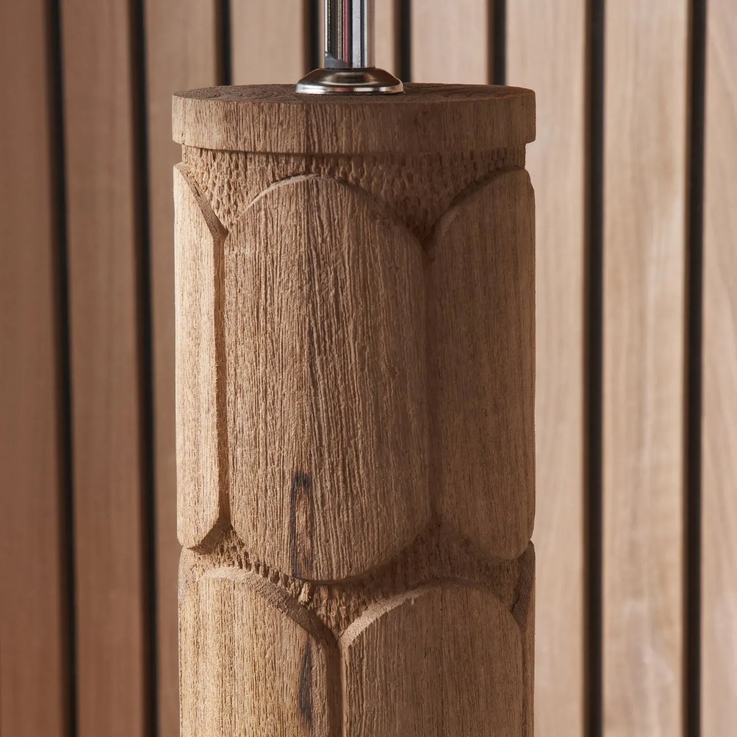 Tall Rustic Natural Mango Wood Table Lamp Base with Hand-Carved Embossed Scallop Design – Cylindrical Wooden Light 50x11x11cm - Click Style