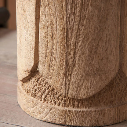 Tall Rustic Natural Mango Wood Table Lamp Base with Hand-Carved Embossed Scallop Design – Cylindrical Wooden Light 50x11x11cm - Click Style