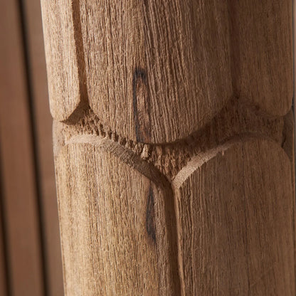 Tall Rustic Natural Mango Wood Table Lamp with Black Linen Drum Shade – Hand-Carved Embossed Scallop Design Wooden Light 67x35x35cm - Click Style