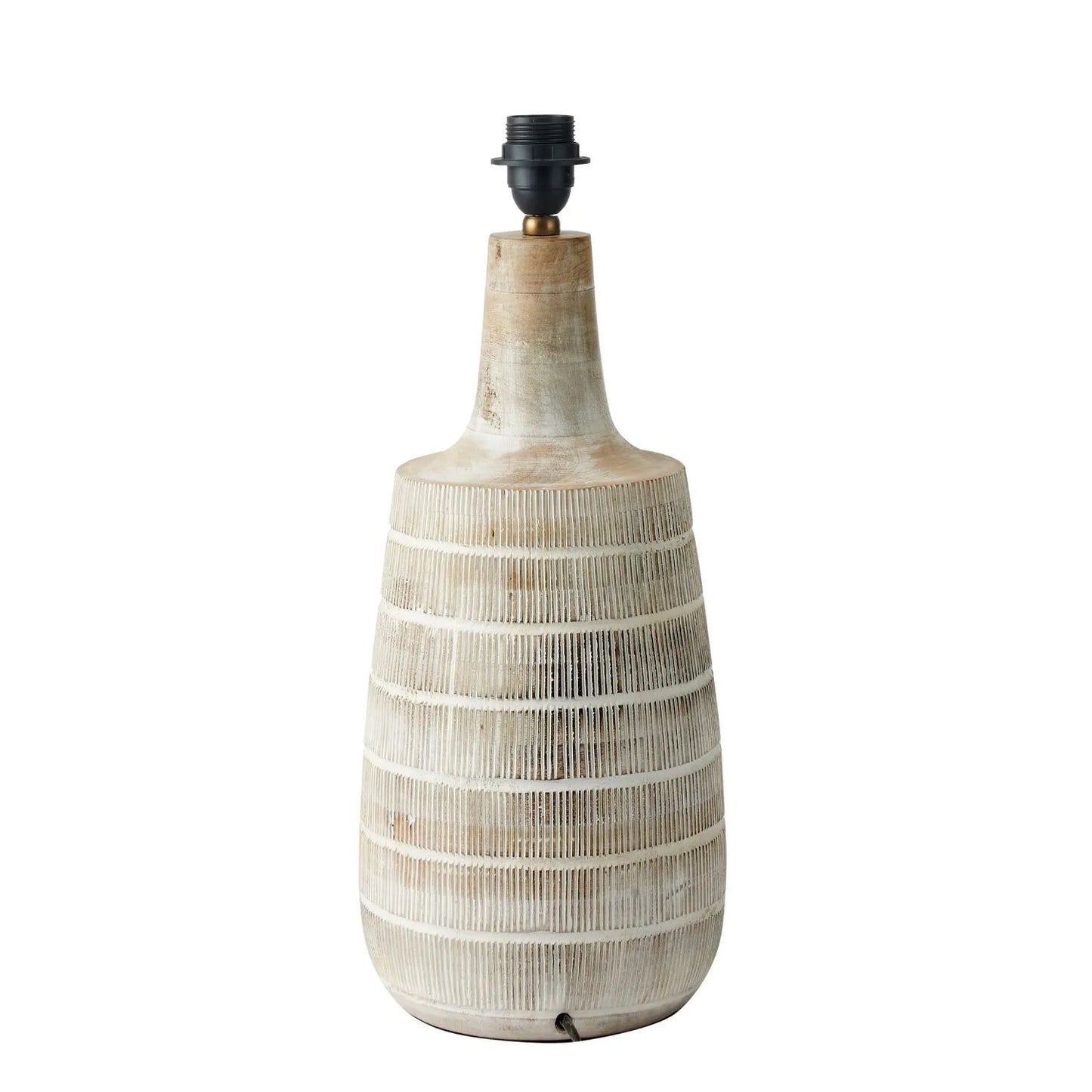 Tall Rustic Whitewashed Mango Wood Table Lamp Base with Hand-Carved Linear Detailing – Bottle-Shaped Wooden Lamp 47x20x20cm - Click Style