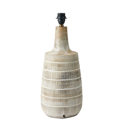 Tall Rustic Whitewashed Mango Wood Table Lamp Base with Hand-Carved Linear Detailing – Bottle-Shaped Wooden Lamp 47x20x20cm - Click Style