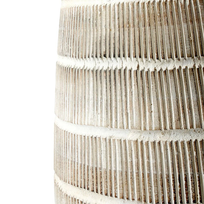 Tall Rustic Whitewashed Mango Wood Table Lamp Base with Hand-Carved Linear Detailing – Bottle-Shaped Wooden Lamp 47x20x20cm - Click Style