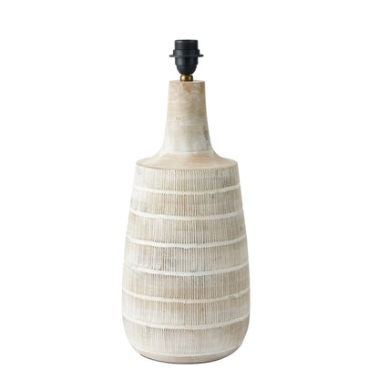 Tall Rustic Whitewashed Mango Wood Table Lamp Base with Hand-Carved Linear Detailing – Bottle-Shaped Wooden Lamp 47x20x20cm - Click Style