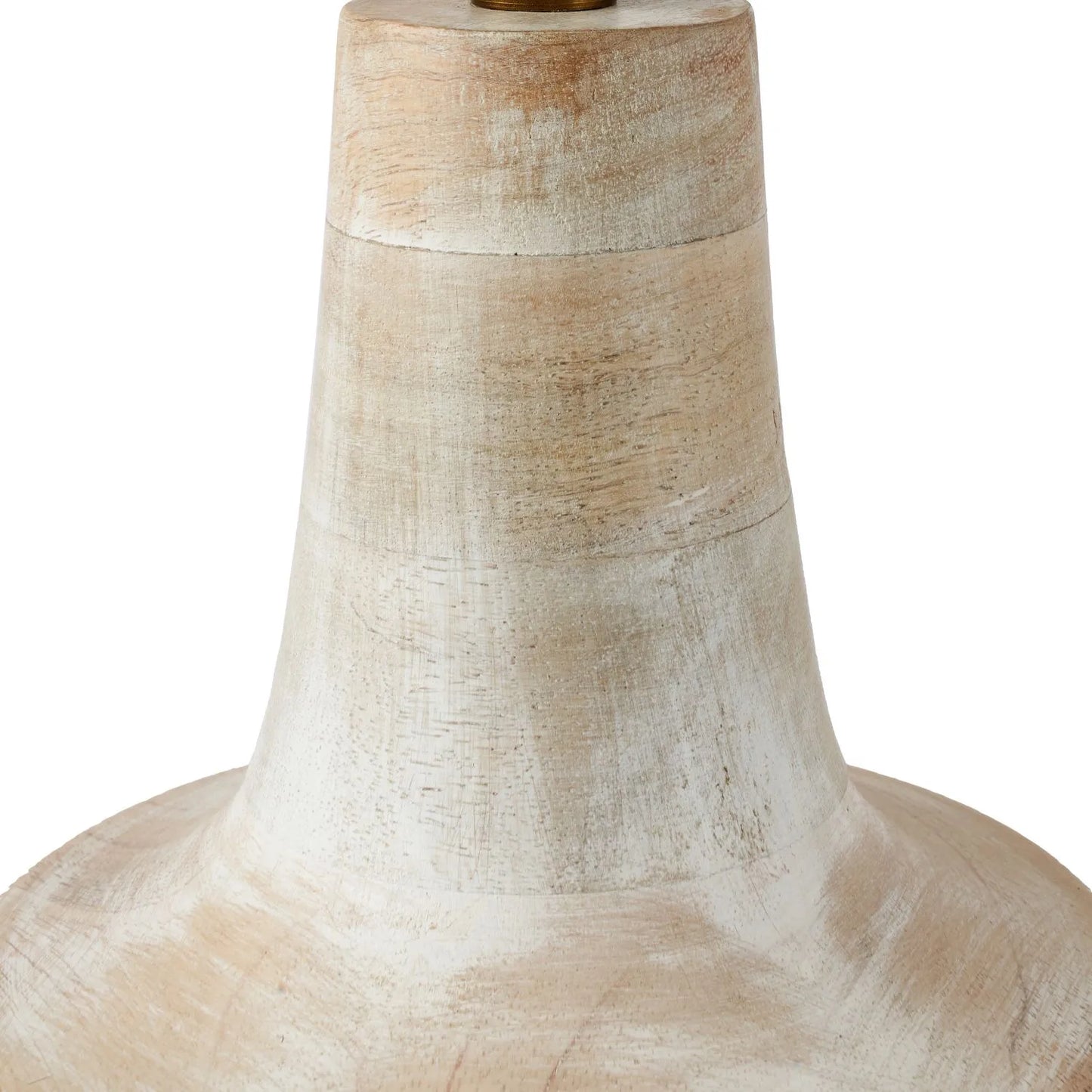 Tall Rustic Whitewashed Mango Wood Table Lamp with White Self-Lined Linen Drum Shade – Hand-Carved Bottle-Shaped Wooden Lamp 64x35x35cm - Click Style