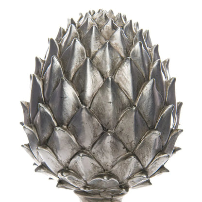 Tall Silver Ceramic Pinecone Ornament on Pedestal Stand with Metallic Finish – Decorative Centrepiece for Home Decor 30x19cm - Click Style