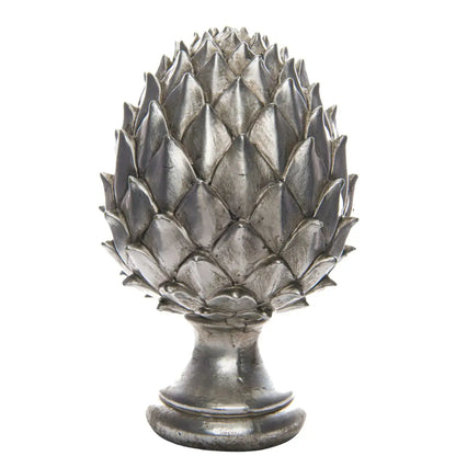 Tall Silver Ceramic Pinecone Ornament on Pedestal Stand with Metallic Finish – Decorative Centrepiece for Home Decor 30x19cm - Click Style