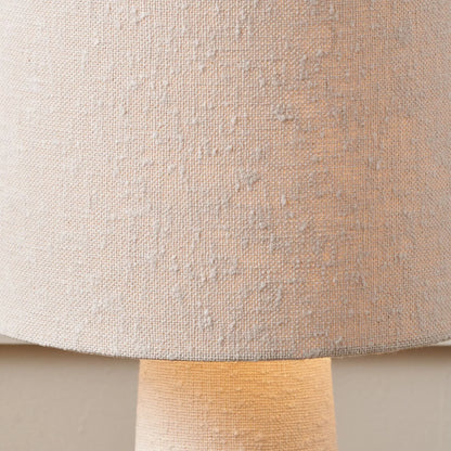 Tall White Slubby Handloom Fabric Floor Lamp with Tapered Column Base & Textured High Drum Shade 129x30x30cm | Click Style