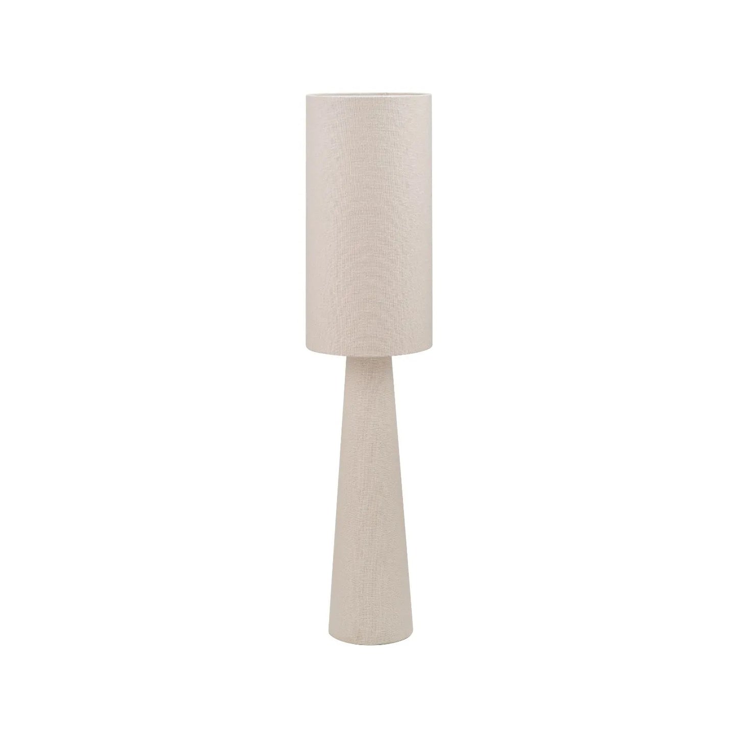 Tall White Slubby Handloom Fabric Floor Lamp with Tapered Column Base & Textured High Drum Shade 129x30x30cm | Click Style