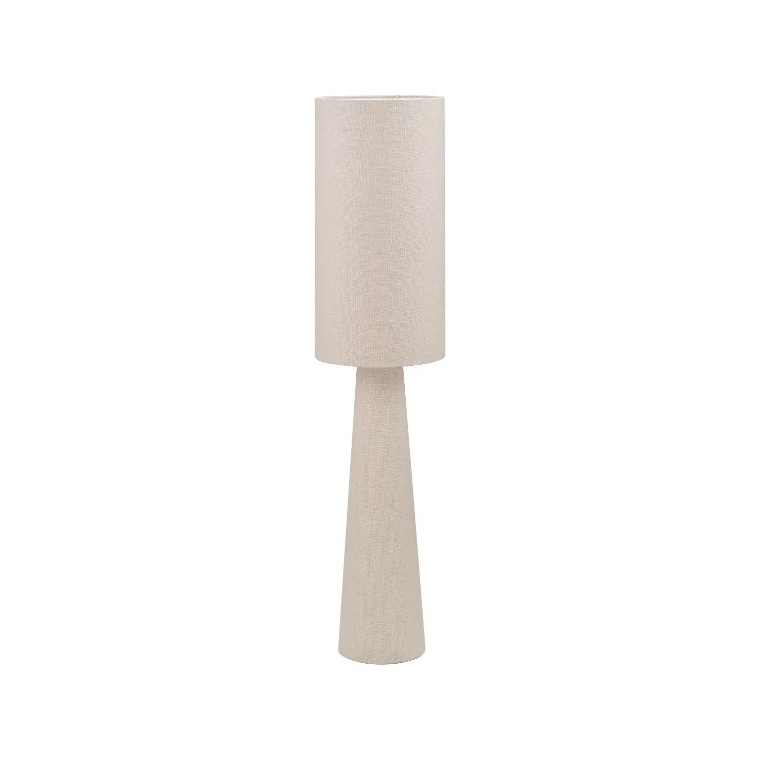 Tall White Slubby Handloom Fabric Floor Lamp with Tapered Column Base & Textured High Drum Shade 129x30x30cm | Click Style
