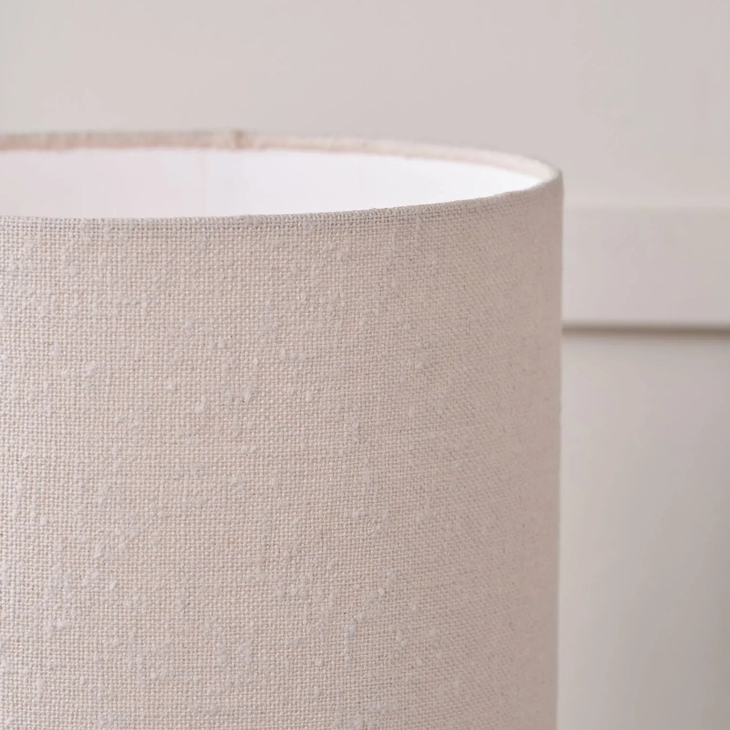 Tall White Slubby Handloom Fabric Floor Lamp with Tapered Column Base & Textured High Drum Shade 129x30x30cm | Click Style