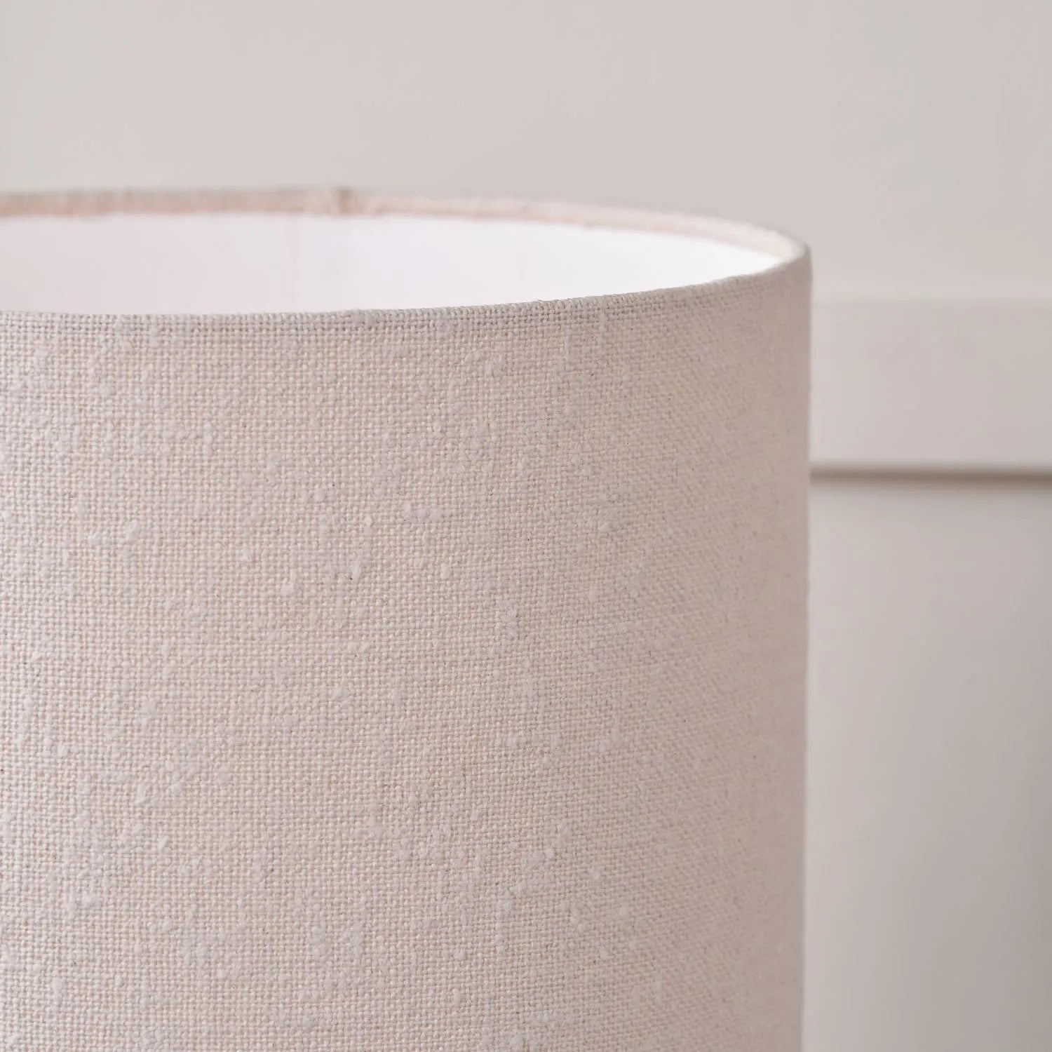 Tall White Slubby Handloom Fabric Floor Lamp with Tapered Column Base & Textured High Drum Shade 129x30x30cm | Click Style