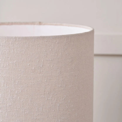 Tall White Slubby Handloom Fabric Floor Lamp with Tapered Column Base & Textured High Drum Shade 129x30x30cm | Click Style