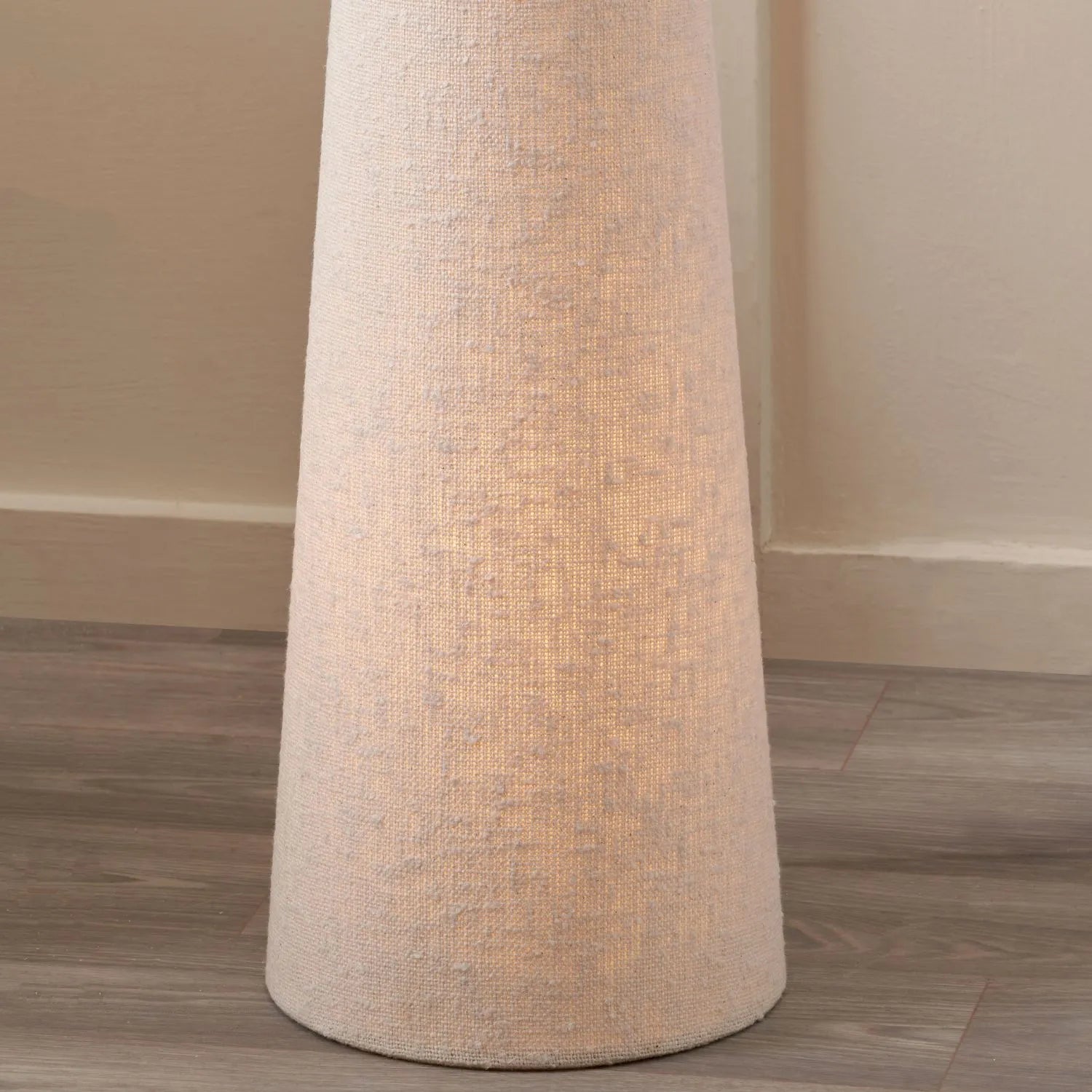 Tall White Slubby Handloom Fabric Floor Lamp with Tapered Column Base & Textured High Drum Shade 129x30x30cm | Click Style