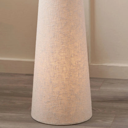 Tall White Slubby Handloom Fabric Floor Lamp with Tapered Column Base & Textured High Drum Shade 129x30x30cm | Click Style