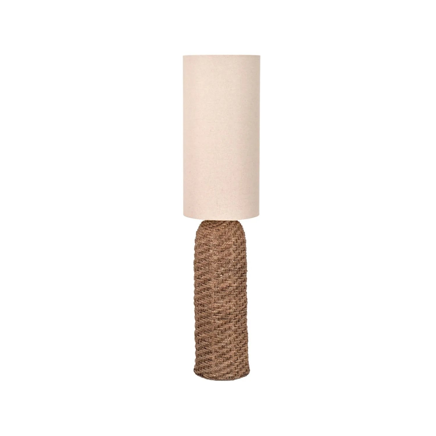 Tall Woven Seagrass Floor Lamp with Cream Linen Cylinder Lampshade – Natural Floor-Standing Light for Home Decor 124x29cm - Click Style