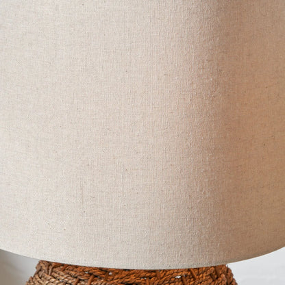 Tall Woven Seagrass Floor Lamp with Cream Linen Cylinder Lampshade – Natural Floor-Standing Light for Home Decor 124x29cm - Click Style