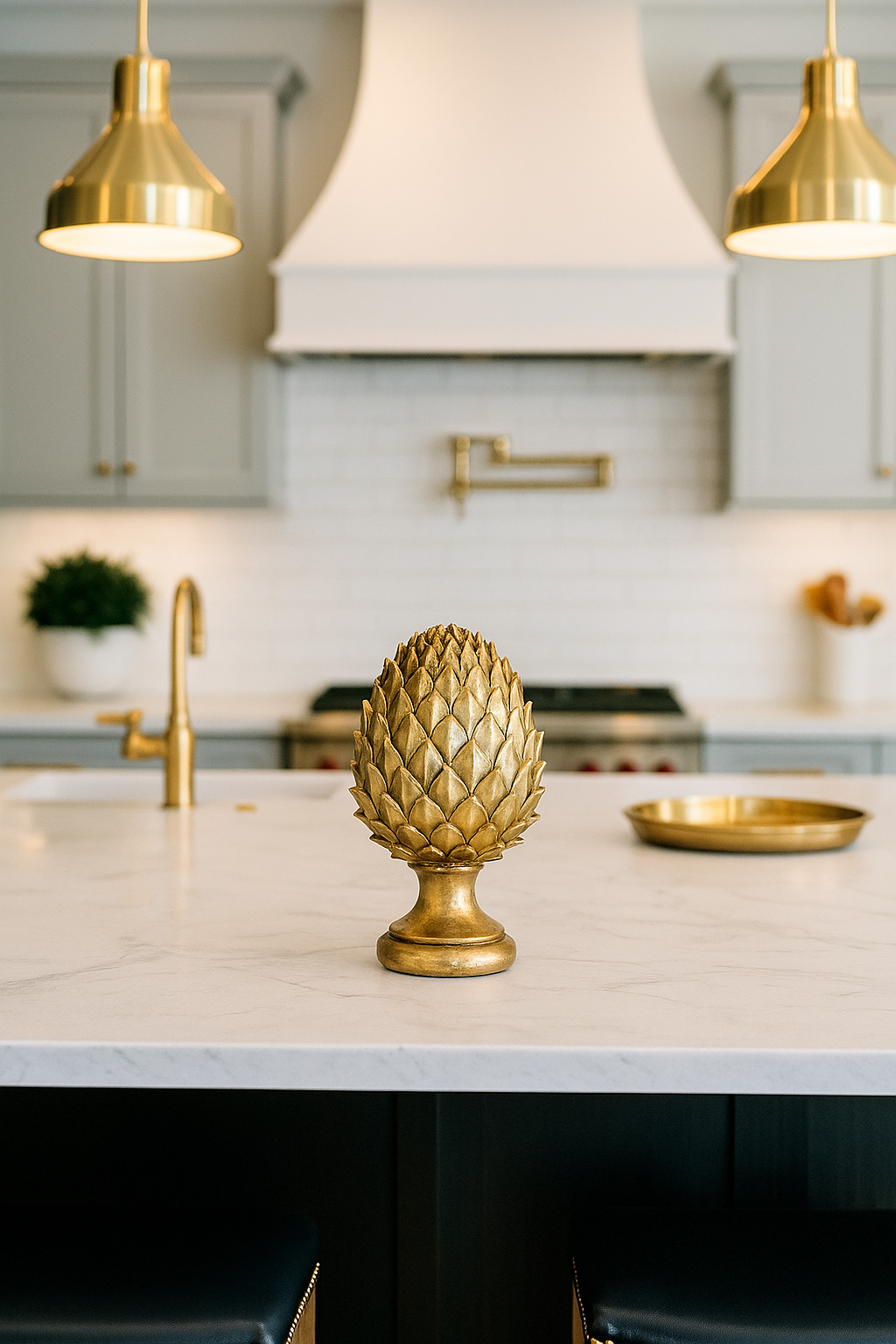 Tall Gold Ceramic Pinecone Ornament on Pedestal Stand with Metallic Finish – Decorative Centrepiece for Home Decor 30x19cm | Click Style