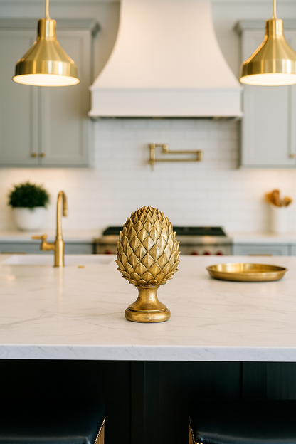 Tall Gold Ceramic Pinecone Ornament on Pedestal Stand with Metallic Finish – Decorative Centrepiece for Home Decor 30x19cm | Click Style